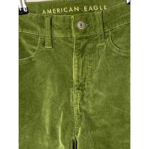 American Eagle Women's 00 Short Green Corduroy Stretch Ankle Pants Trousers - Picture 2 of 7